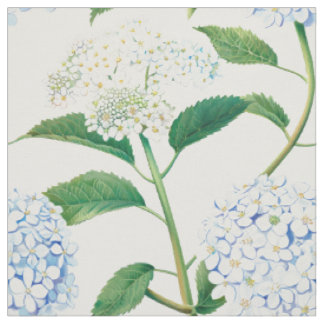 Blaue Weiße Hortensien-Gartenmuster Stoff