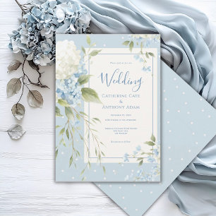 Blaue Weiße Hortensien Vintage Elegante Hochzeit Einladung