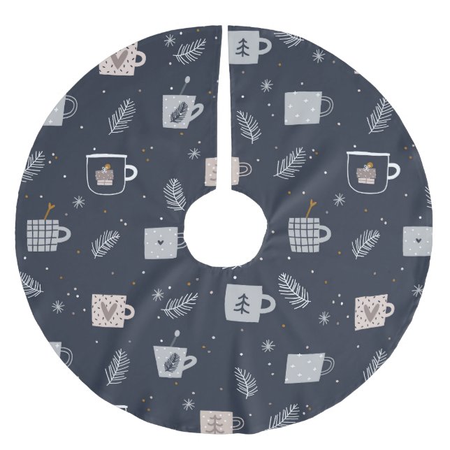 Blaue, weiße Hygee Teebecher Kaffeetassen festlich Polyester Weihnachtsbaumdecke (Vorderseite)