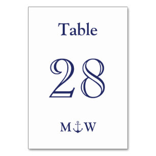 Blaue weiße Initialen der Nautikanker Hochzeit Tischnummer