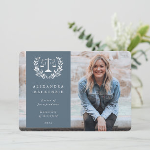 Blaue + Weiße JD Law Scales Lorbeerkranz Foto Ankündigung