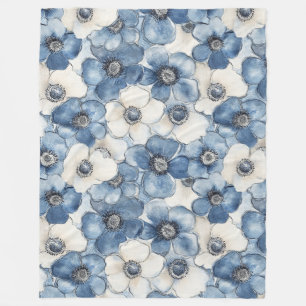 Blaue Weiße Jeans Blumen Geburtstag Fleecedecke