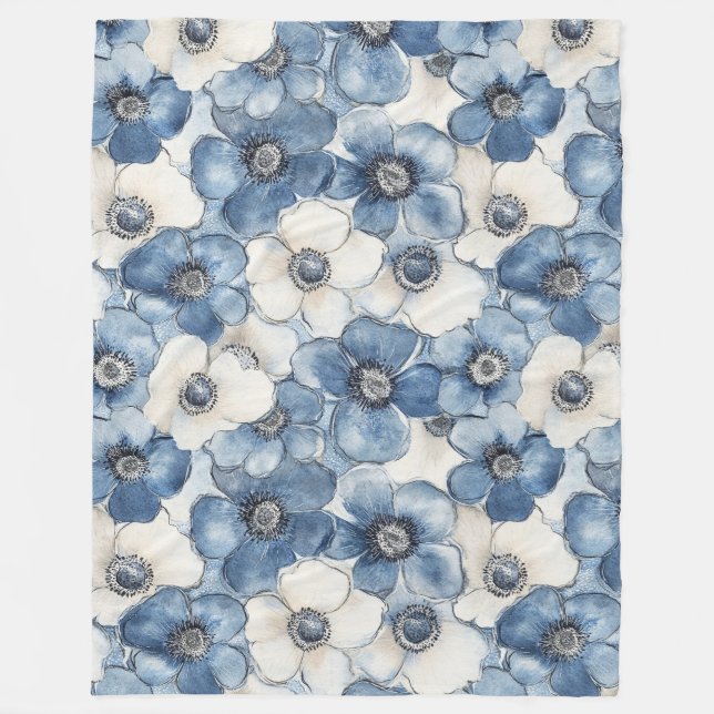 Blaue Weiße Jeans Blumen Geburtstag Fleecedecke (Vorderseite)