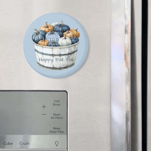 Blaue weiße Karierte orange Kürbisse Eimer   Magnet (In Situ (Kühlschrank))