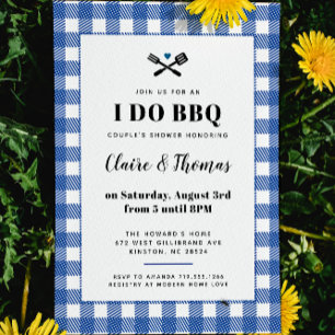 Blaue weiße Karo-Ich-mache-BBQ-Einladung Einladung
