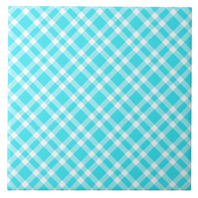 Blaue weiße Karo-Muster Fliese (Vorderseite)