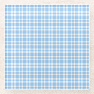 Blaue weiße Karo-Muster Glasuntersetzer
