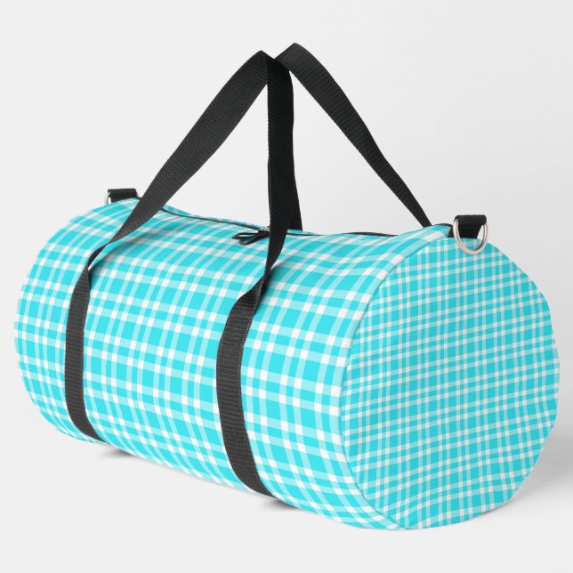 Blaue weiße Karo-Muster groß Duffle Bag (Linke Ecke)