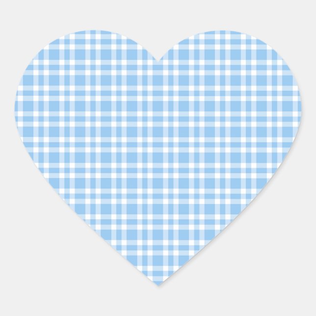 Blaue weiße Karo-Muster Herz-Aufkleber (Vorderseite)