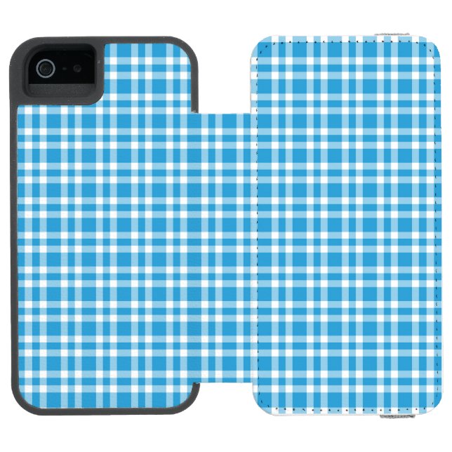 Blaue weiße Karo-Muster Incipio iPhone Geldbeutel-Hülle (Folio Geöffnet)