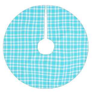 Blaue weiße Karo-Muster Polyester Weihnachtsbaumdecke