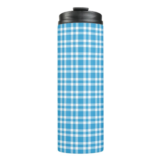 Blaue weiße Karo-Muster Thermosbecher (Vorderseite)