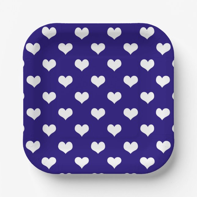 Blaue weiße Liebe Herzdesign Pappteller (Vorderseite)