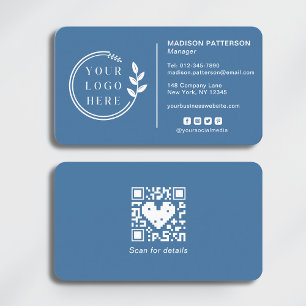 Blaue Weiße Logo Social Media QR Code Unternehmens Visitenkarte
