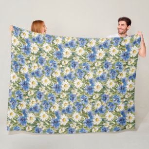 Blaue Weiße Margeriten Blumen Fleecedecke