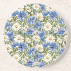 Blaue Weiße Margeriten Blumen Getränkeuntersetzer
