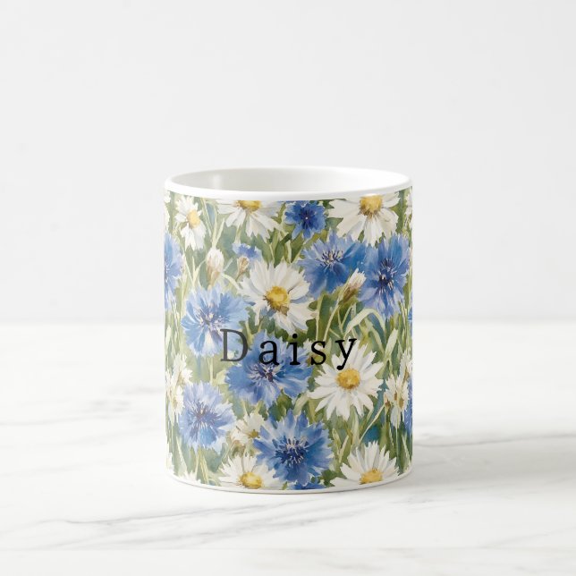 Blaue Weiße Margeriten Blumen Kaffeetasse (Mittel)