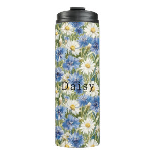 Blaue Weiße Margeriten Blumen Thermosbecher