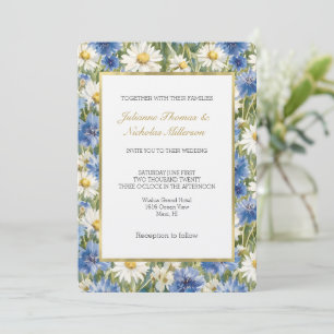 Blaue Weiße Margeriten Hochzeit Einladung