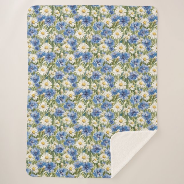 Blaue Weiße Margeriten Sherpadecke (Vorderseite)