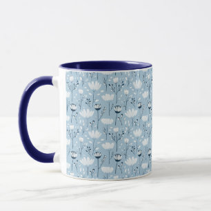 Blaue Weiße Marine Launische Wasserfarben Blumen Tasse