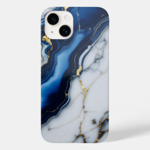 blaue weiße Marmortextur Goldtextur Muster Luxus Case-Mate iPhone 14 Hülle