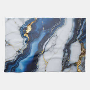 blaue weiße Marmortextur Goldtexturmuster Luxus Geschirrtuch