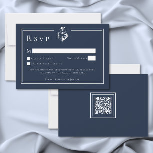 Blaue Weiße Minimale Nautische Anker Küstenhochzei RSVP Karte