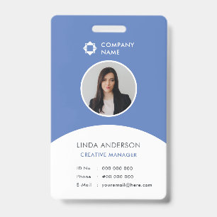 Blaue Weiße Mitarbeiter-Foto-ID Firmenlogo Modern Ausweis
