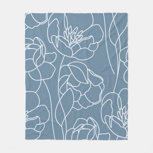 Blaue Weiße Moderne Wildblume Fleecedecke (Vorderseite)