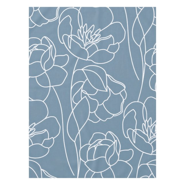 Blaue weiße moderne Wildblume Tischdecke (Vorderseite)