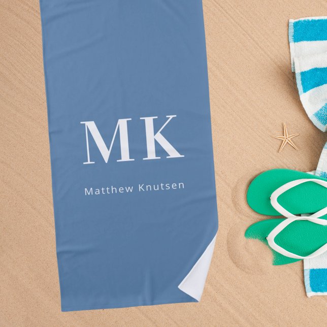 Blaue weiße Monogramm-Initialen Strandtuch (Von Creator hochgeladen)
