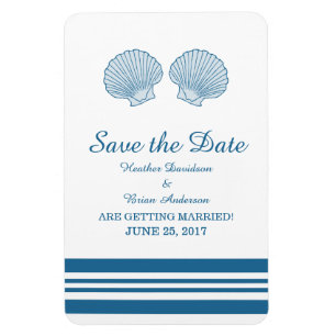 Blaue weiße Muscheln Save the Date Magnet