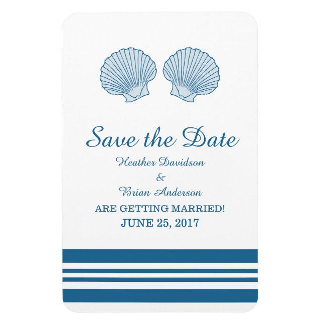 Blaue weiße Muscheln Save the Date Magnet (Vertikal)