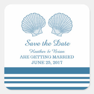 Blaue weiße Muscheln Save the Date Quadratischer Aufkleber