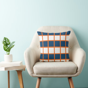 Blaue Weiße Orange Schachbrettmuster-Kissen Kissen