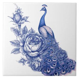Blaue Weiße Pfauenrose  Fliese