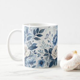 Blaue & Weiße Pfingstrosen-Blumen-Tasse – Elegante Kaffeetasse