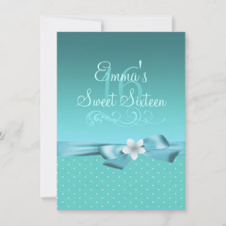 Blaue/weiße Polka Dot & Bow Birthday Einladung