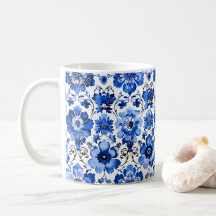 Blaue Weiße Portugiesische Azulejo Florale Keramik Kaffeetasse