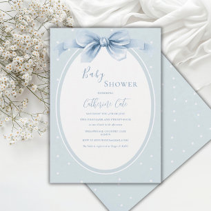 Blaue weiße Punkte Schleife Baby Shower Einladung