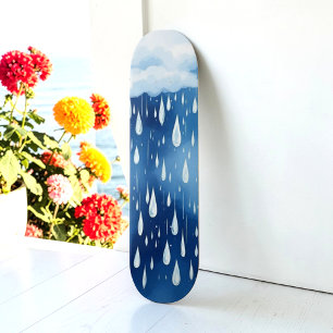 Blaue weiße Regentropfen Regenwetter-Muster Skateboard