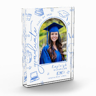 Blaue Weiße Retro Handgezeichnete Abschlussfoto-Bl Fotoblock