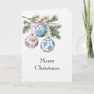 Blaue Weiße Rosa Weihnachtsbaum-Ornamente Karte
