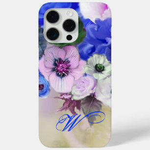 BLAUE WEISSE ROSEN UND ANEMONENBLUMEN MONOGRAMM Case-Mate iPhone HÜLLE