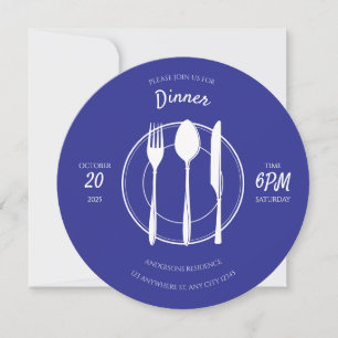 Blaue Weiße Runde Dinner-Einladung Einladung