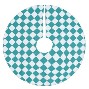Blaue weiße Schachbrett-Diamantmuster Polyester Weihnachtsbaumdecke