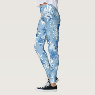 Blaue weiße Schneeflockemuster WeihnachtsLeggings Leggings