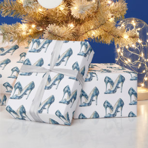 Blaue Weiße Schneeflocken High Heels Weihnachten Geschenkpapier