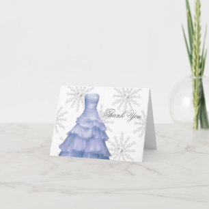 Blaue weiße Schneeflocken Quinceanera Dankeskarten Dankeskarte